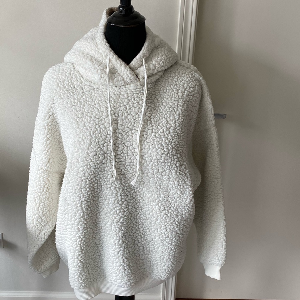 Oversized Cream Sherpa Hoodie with Animal Print